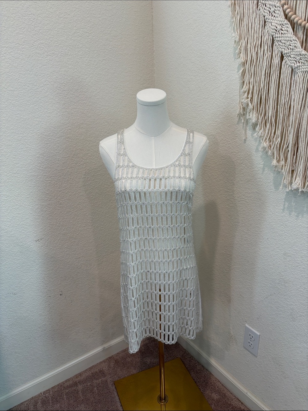 H&M White Crochet Tank Dress